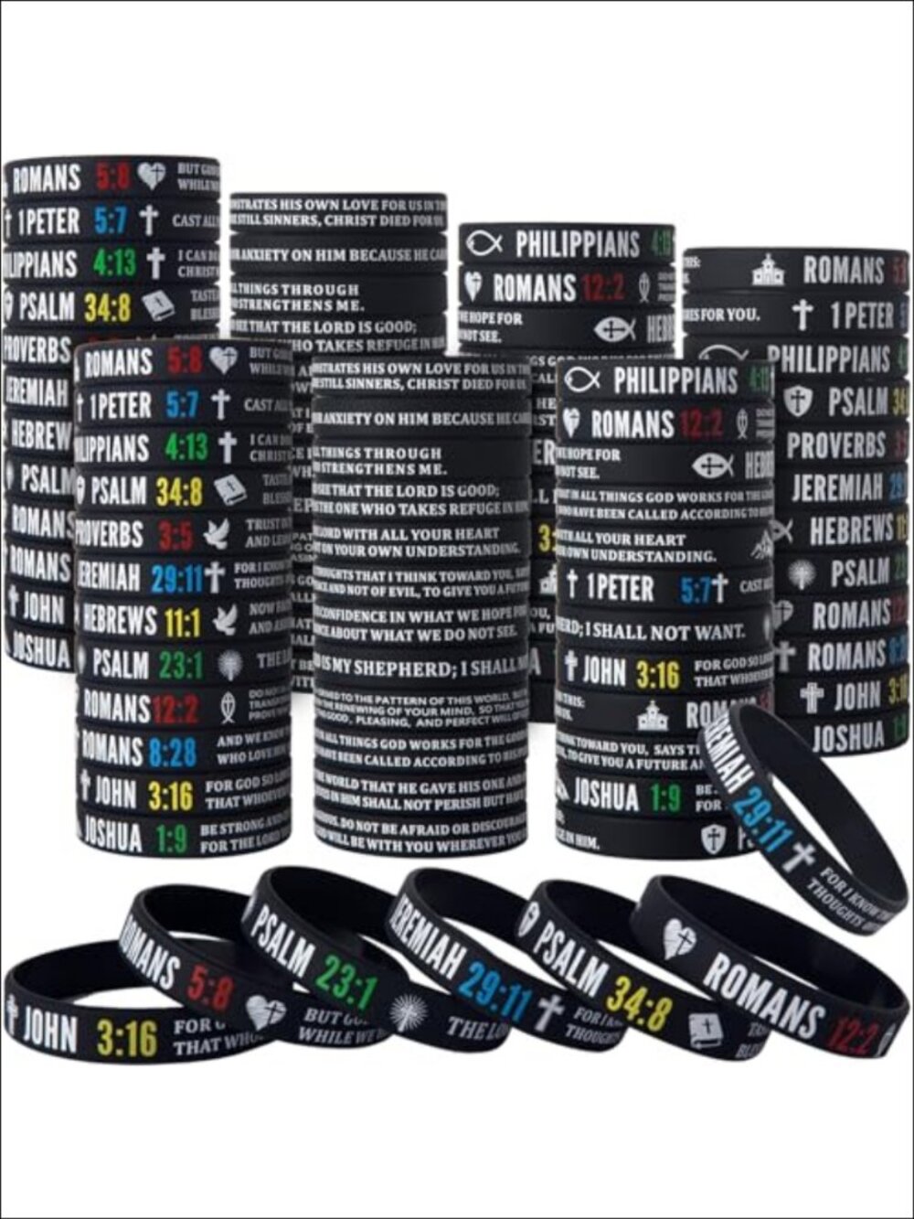 96 Pack Bible Verse Silicone Bracelets Christian Wristbands Bulk